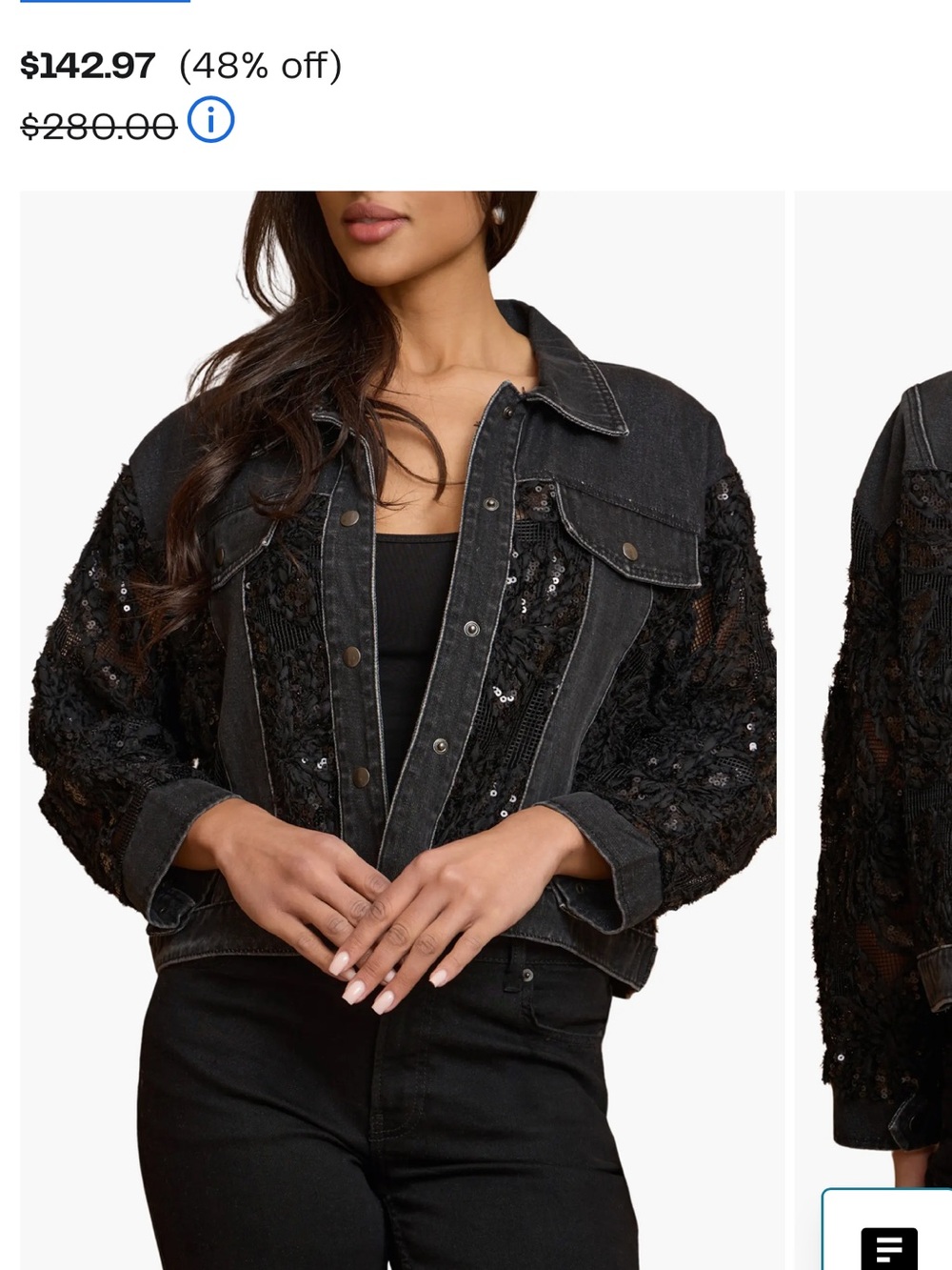 Black Sequined Mesh Denim Jacket - Women's Cropped Trucker Saachi